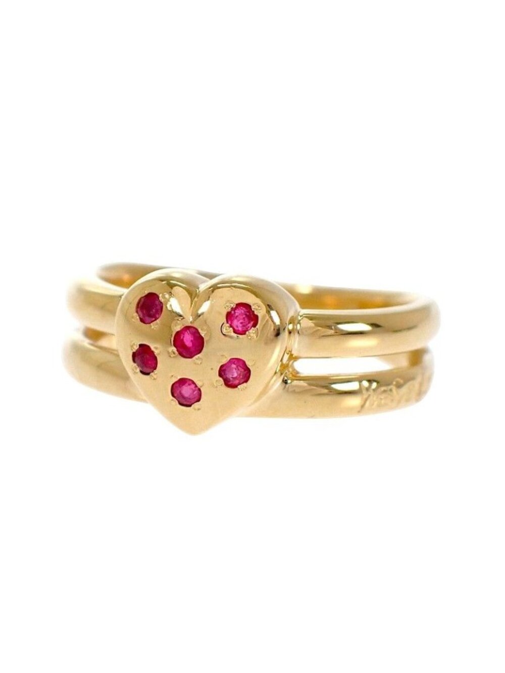 Saint Laurent Yves Heart Ring 18K Yellow Gold Ruby